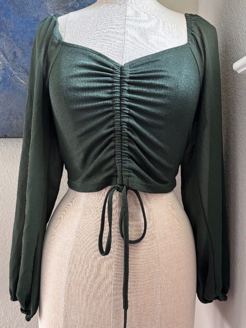 Shein Green Knit Top with Sheer Sleeves
